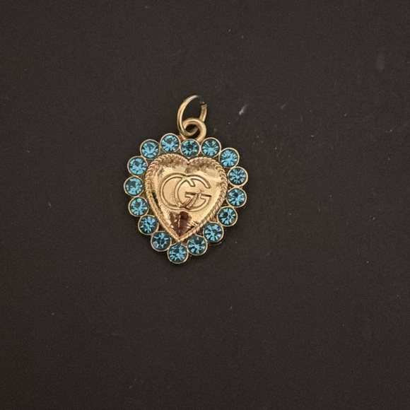 Gucci Gold & Blue rhinestone heart charm - Picture 1 of 5